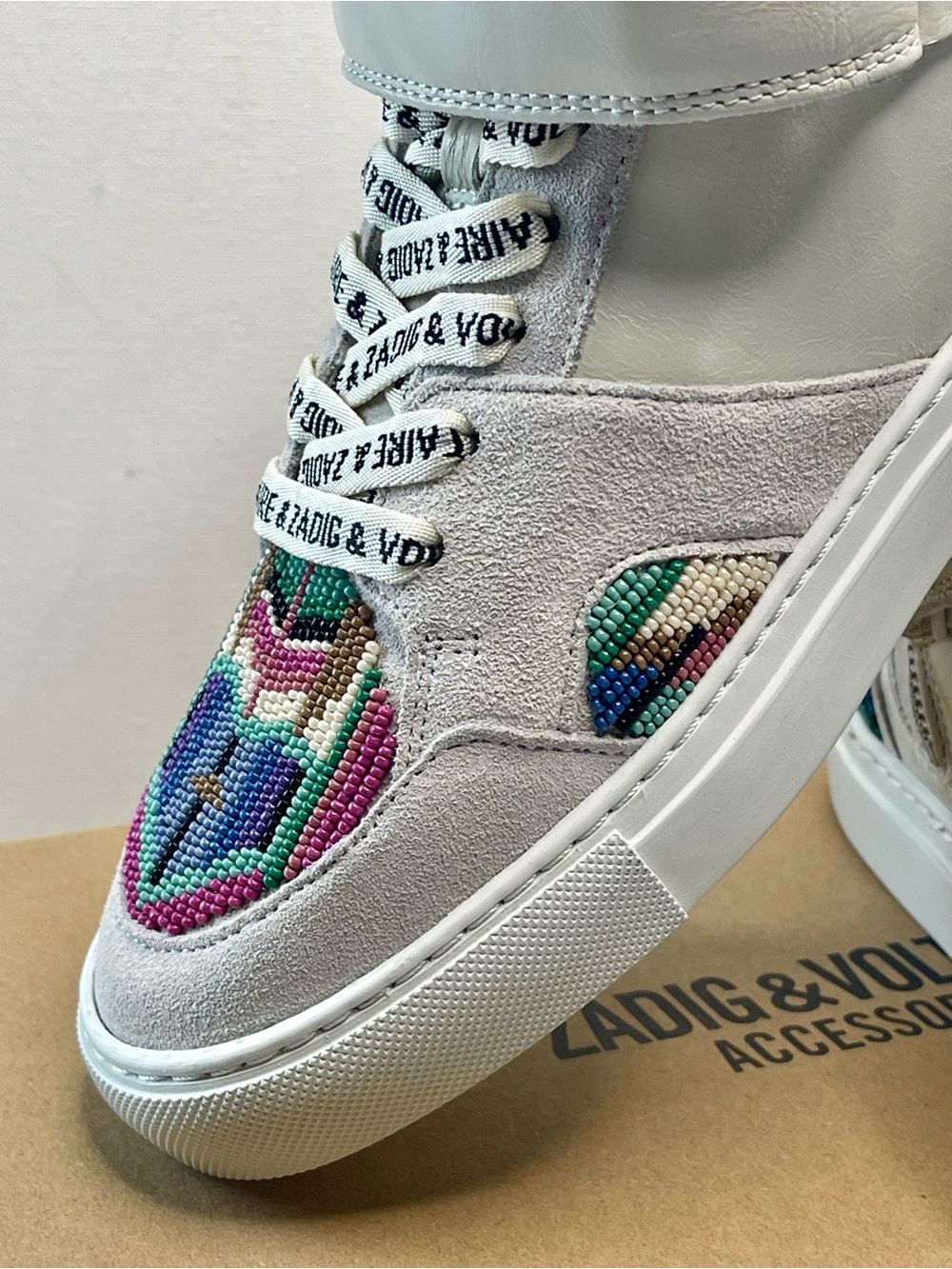 NIB ZADIG & VOLTAIRE MID FLASH FOLK BEADS 💯 LEATHER MID FLASH TRAINER EU39 SZ 8 - Picture 7 of 14